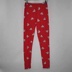 LuLaRoe Red With White Paper Airplanes Leggings
